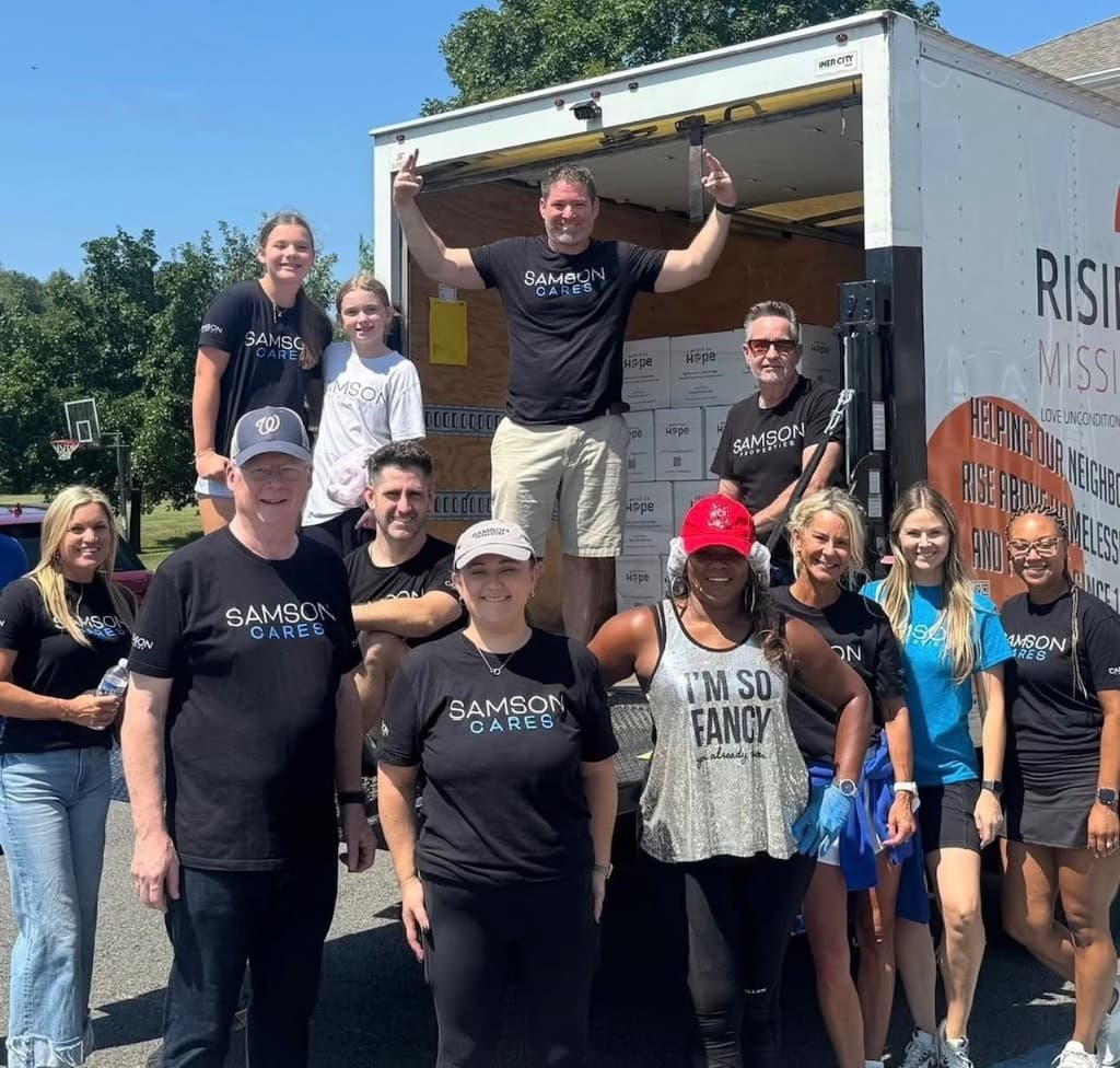 Samson Cares volunteers with Hope boxes at a Rising Mission community event